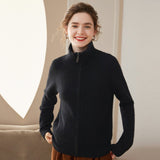 Womens Full Zip - Up Cashmere Cardigan Fold - Over Collar Cashmere Coat