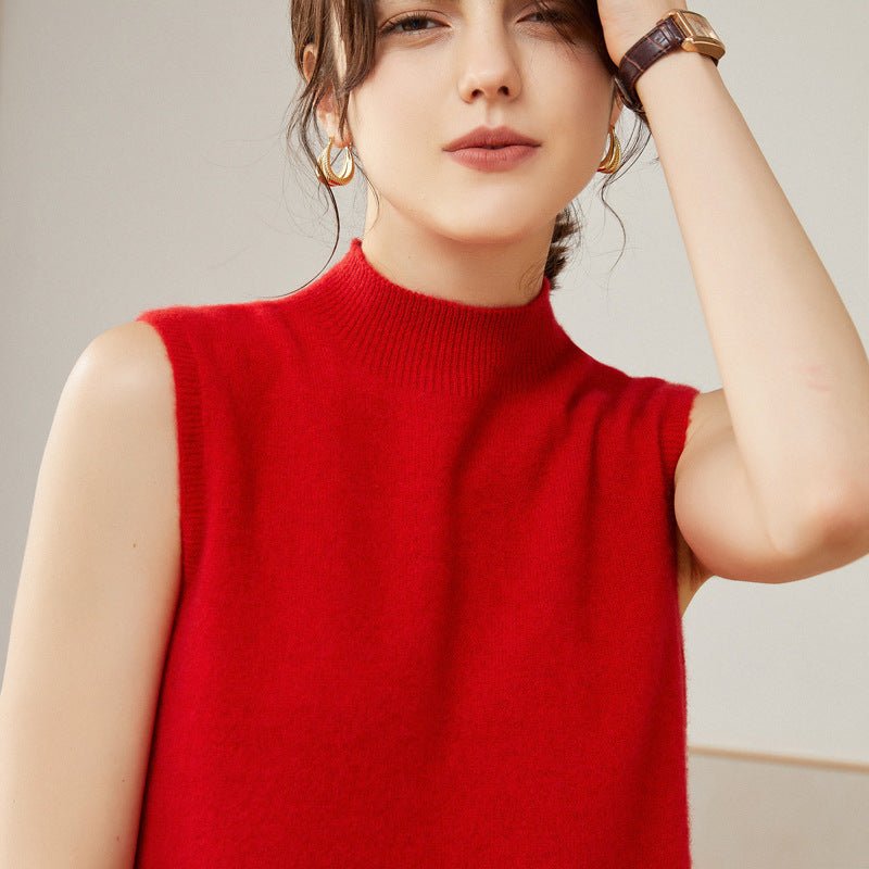 Womens Sleeveless Mock Neck Cashmere Sweater Top Cashmere Vest Tank