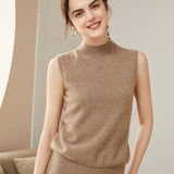 Womens Sleeveless Mock Neck Cashmere Sweater Top Cashmere Vest Tank