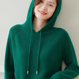 Womens Cashmere Hoodie with Raglan Sleeves Long Sleeve Hoody Top