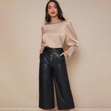 Women's Lantern Sleeve Silk Blouse Long Sleeves Silk Shirt Champagne XS