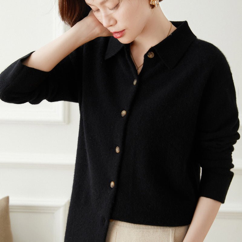 Womens Button - Up Cashmere Cardigan Point Collar Lapel Cashmere Coat