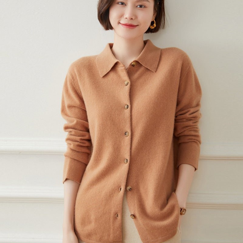 Womens Button - Up Cashmere Cardigan Point Collar Lapel Cashmere Coat