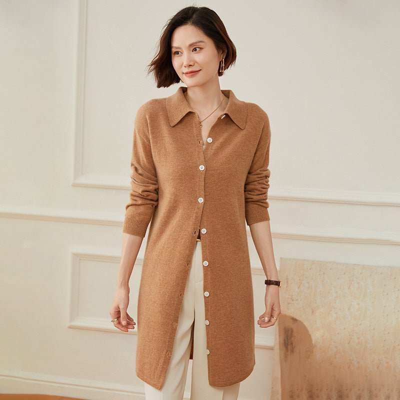 Womens Long Cashmere Cardigan Cashmere Sweater Open Front Cashmere Knit Coat Camel XS