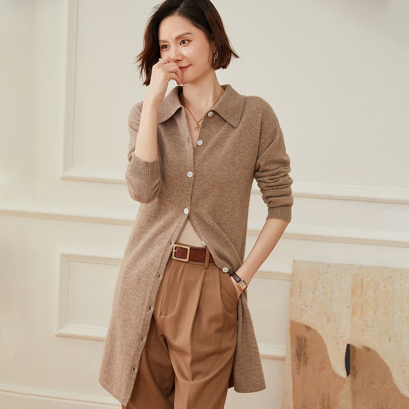 Womens Long Cashmere Cardigan Cashmere Sweater Open Front Cashmere Knit Coat Taupe XS