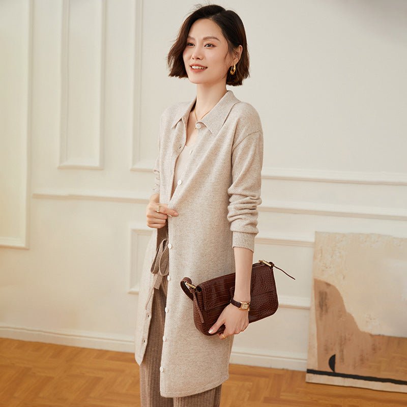 Womens Long Cashmere Cardigan Cashmere Sweater Open Front Cashmere Knit Coat Claret XS