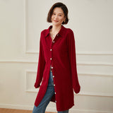 Womens Long Cashmere Cardigan Cashmere Sweater Open Front Cashmere Knit Coat Claret XS