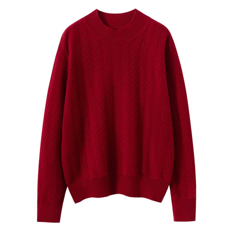 Womens Long Sleeve Pure Cashmere Sweater Crew Neck Cashmere Knit Pullover Claret XS