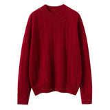 Womens Long Sleeve Pure Cashmere Sweater Crew Neck Cashmere Knit Pullover Claret XS