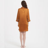 Women's Long Sleeves 100% Silk Nightshirts With Embroidery