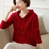 Women Long Sleeve Cashmere Hoodie Knit Cashmere Hoodie With Drawstring