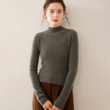Womens Mock Neck Cashmere Ribbed Sweater Cashmere Pullover Dark Gray XS