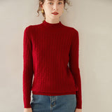 Womens Mock Neck Cashmere Sweater Cable Knit Long Sleeve Cashmere Pullover Claret XS
