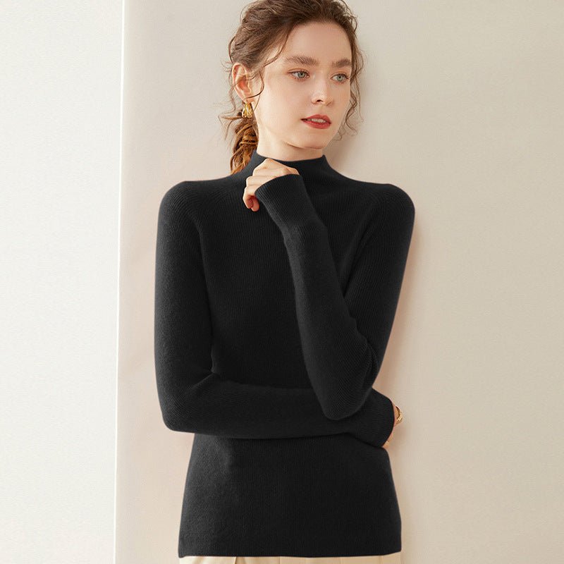 Womens Mock Neck Cashmere Sweater Cashmere Pullover Multi Colors Black XS
