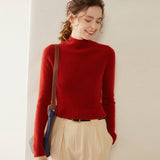 Womens Mock Neck Cashmere Sweater Cashmere Pullover Multi Colors Claret XS