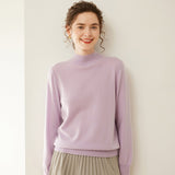 Womens Mock Neck Cashmere Sweater Cashmere Pullover Ribbed Hem Purple XS
