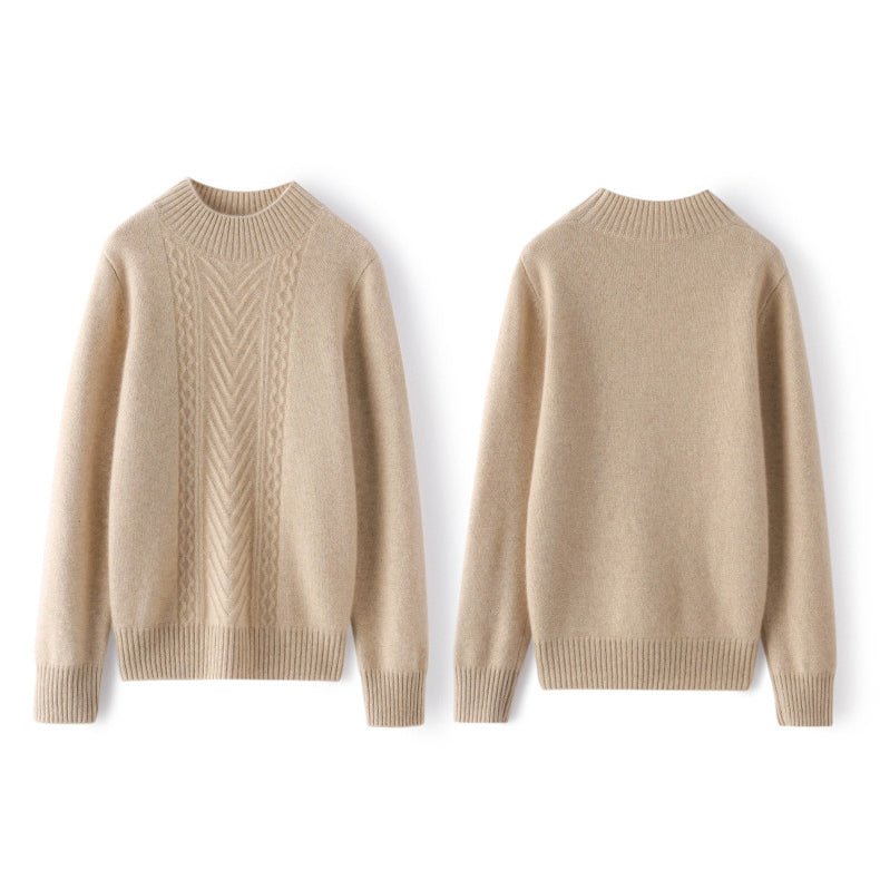 Womens Cashmere Mock Neck Sweater Chevron Knit Long Sweater