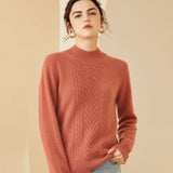 Womens Cashmere Mock Neck Sweater Chevron Knit Long Sweater