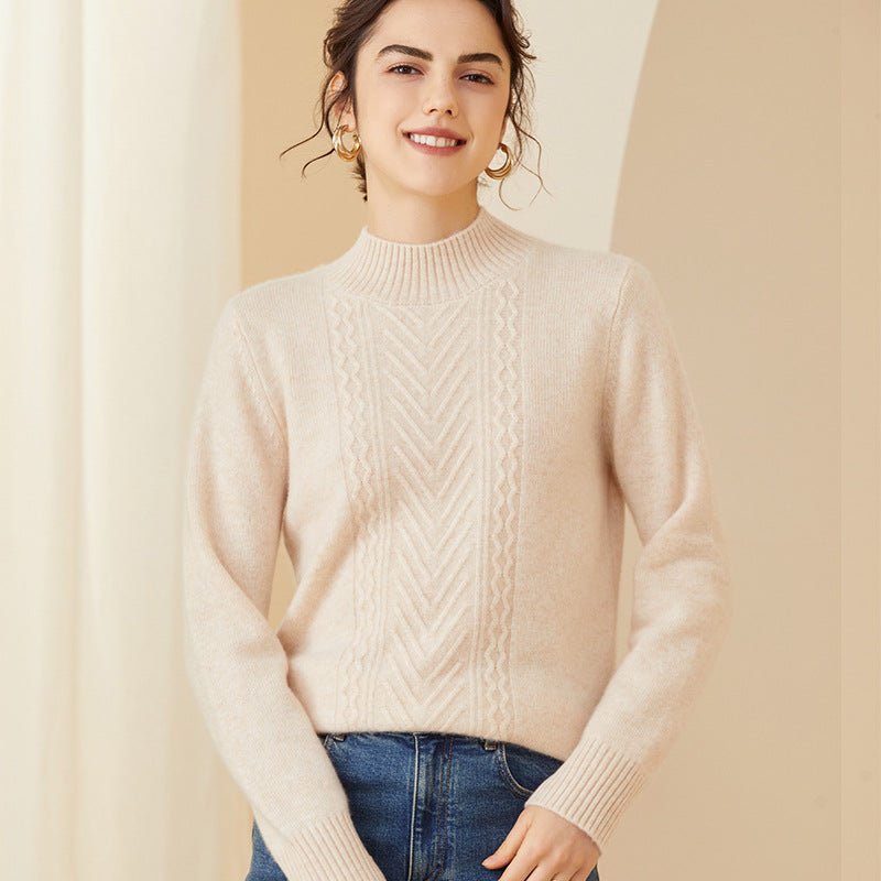Womens Cashmere Mock Neck Sweater Chevron Knit Long Sweater