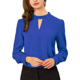 Women's Office Silk Shirt Keyhole Neck Long Sleeve Silk Blouses