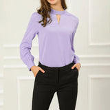 Women's Office Silk Shirt Keyhole Neck Long Sleeve Silk Blouses