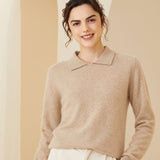 Womens Long Sleeves Pullover Cashmere Polo Collar Sweater
