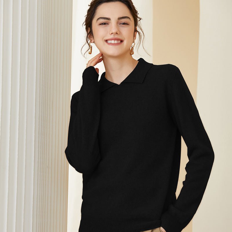 Womens Long Sleeves Pullover Cashmere Polo Collar Sweater