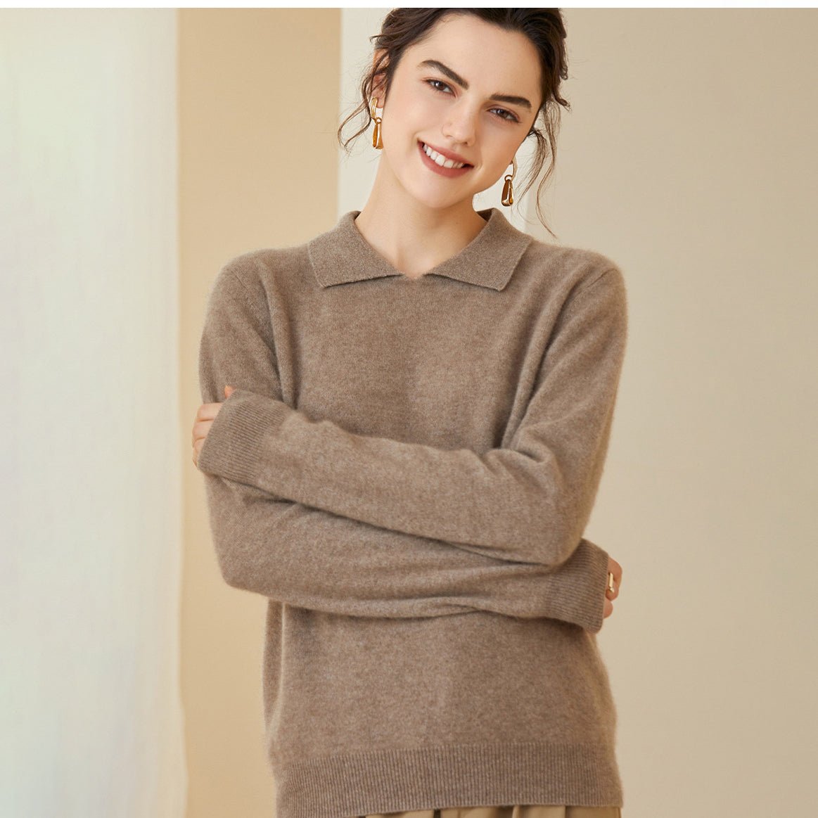 Womens Long Sleeves Pullover Cashmere Polo Collar Sweater