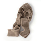 Womens Pure Cashmere Scarf Ribbed Knit Cashmere Hooded Scarf