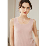 Women's Ribbed Knit Scoop Neck Sleeveless Cashmere Vest U - Neck Cashmere Tank