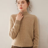 Womens Ribbed Mock Neck Cashmere Sweater Cable Knit Cashmere Pullover Gold Camel XS