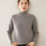 Womens Ribbed Mock Neck Cashmere Sweater Cable Knit Cashmere Pullover Gray XS