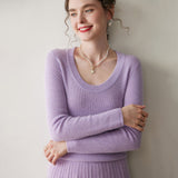 Womens Scoop Neck Cashmere Sweater Long Sleeve Cashmere Knit Top Purple XS