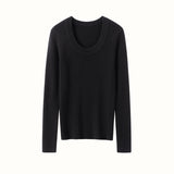 Womens Scoop Neck Cashmere Sweater Long Sleeve Cashmere Knit Top Black XS