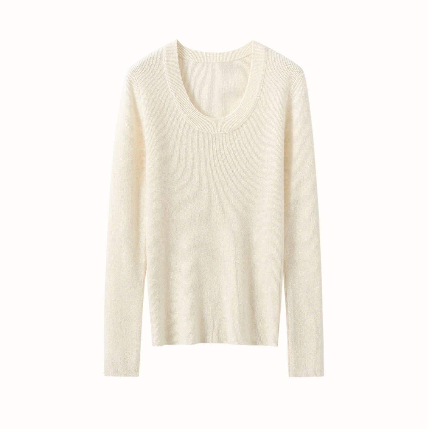 Womens Scoop Neck Cashmere Sweater Long Sleeve Cashmere Knit Top Ivory XS