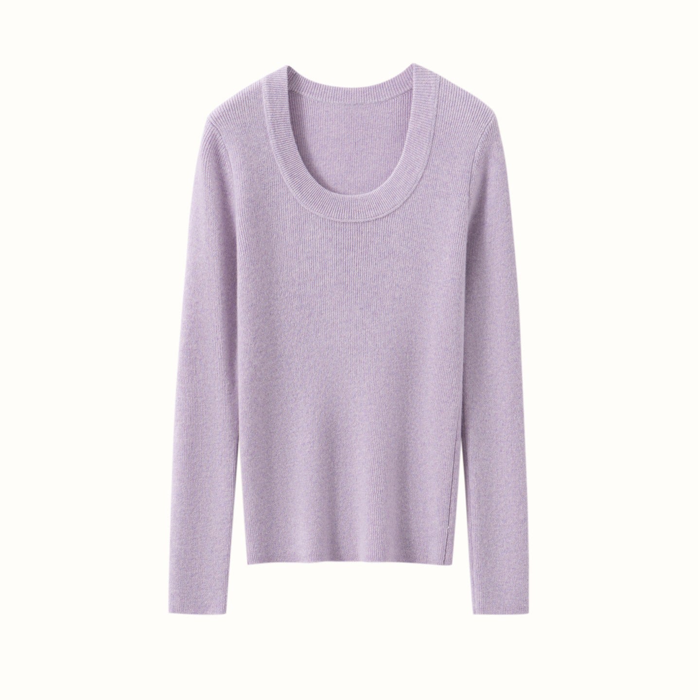Womens Scoop Neck Cashmere Sweater Long Sleeve Cashmere Knit Top Beige XS