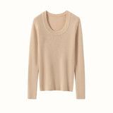 Womens Scoop Neck Cashmere Sweater Long Sleeve Cashmere Knit Top Beige XS