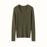 Womens Scoop Neck Cashmere Sweater Long Sleeve Cashmere Knit Top Green XS