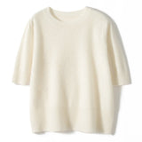 Womens Short Sleeve Cashmere Sweater Crew Neck Cashmere Knit Pullover Top Taupe XS