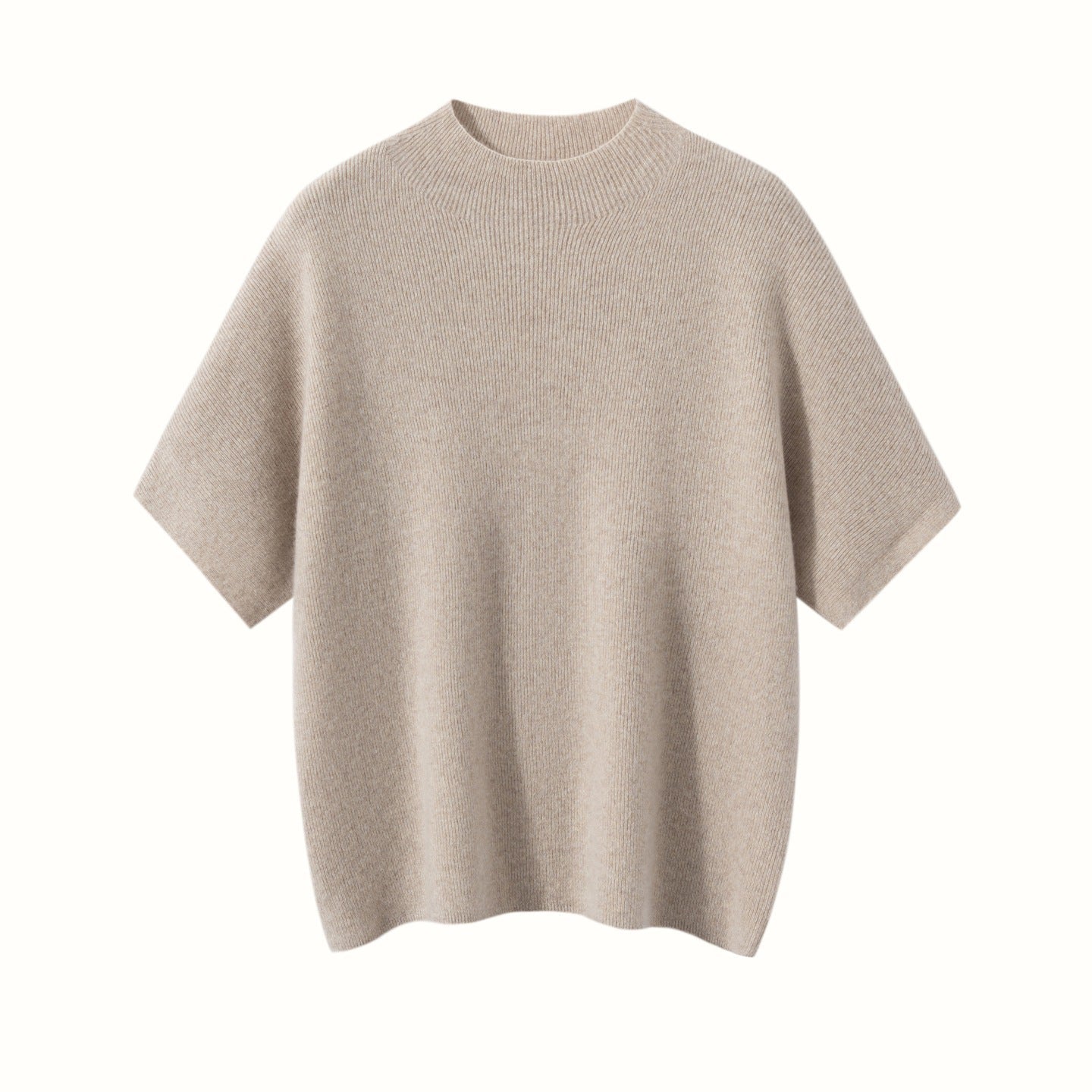 Womens Short Sleeve Cashmere Sweater Mock Neck Cashmere Knit Top Ivory XS