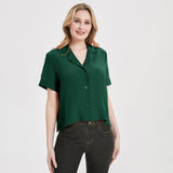 Womens Silk Blouse Shirt Short Sleeve Silk Lady Shirt Blouse Tops Orange M