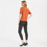 Womens Silk Blouse Shirt Short Sleeve Silk Lady Shirt Blouse Tops Orange M