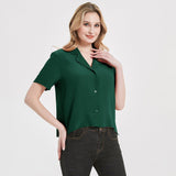 Womens Silk Blouse Shirt Short Sleeve Silk Lady Shirt Blouse Tops Orange M