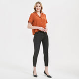 Womens Silk Blouse Shirt Short Sleeve Silk Lady Shirt Blouse Tops Orange M