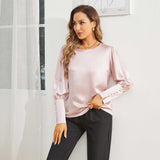 Women's Silk Blouse Work Round Neck Dressy Silk Shirts
