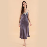 Womens Silk Dress V Neck 100% Mulberry Silk Lace Nightgown