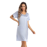 Women's Silk Nightgown Short Sleeve Round Neck Silk Nightdress