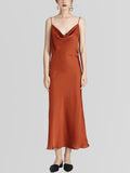 Womens Silk Sleeveless Dress Cowl Neck Silk Midi Dress Wedding Guest Dresses