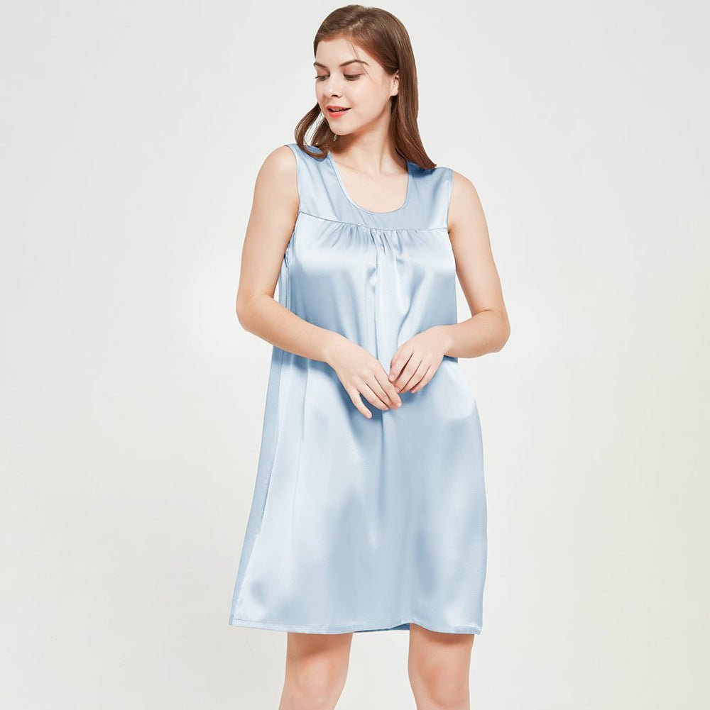 Women's Sleeveless Silk Nightdress Round Neck Silk Nightwear
