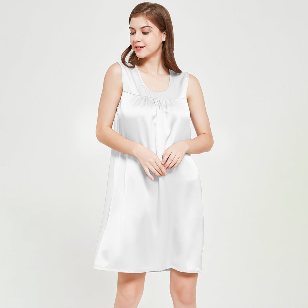 Women's Sleeveless Silk Nightdress Round Neck Silk Nightwear